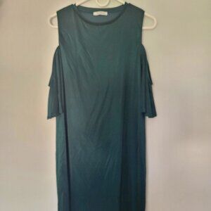 Zara Women Green Satin Midi Dress Open Shoulder Trafaluc Size Small